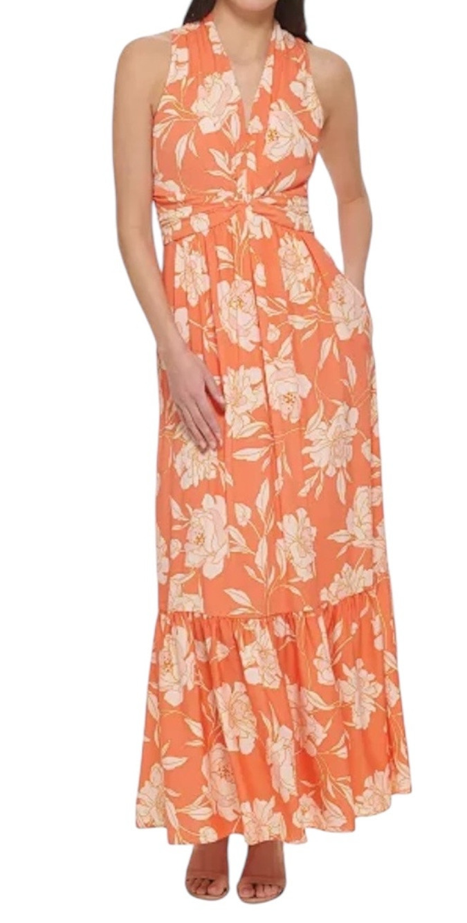 Vince Camuto dress twisted printed sleeveless maxi light orange size 0